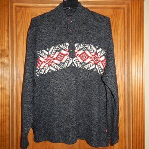 Izod Men's Size 2XL Winter Snowflake Sweater 1/4 Button Neck Pullover Gray